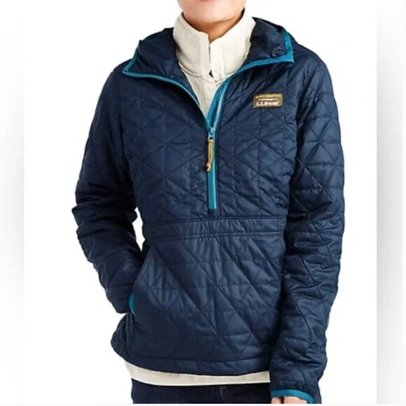 LL Bean Women's XXS Katahdin Insulated Pullover Quilted Half Zip Hooded Navy - Picture 1 of 11